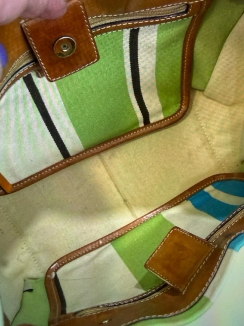 Kate Spade New York Green Canvas Tote Bag Cabana Stripe Vintage